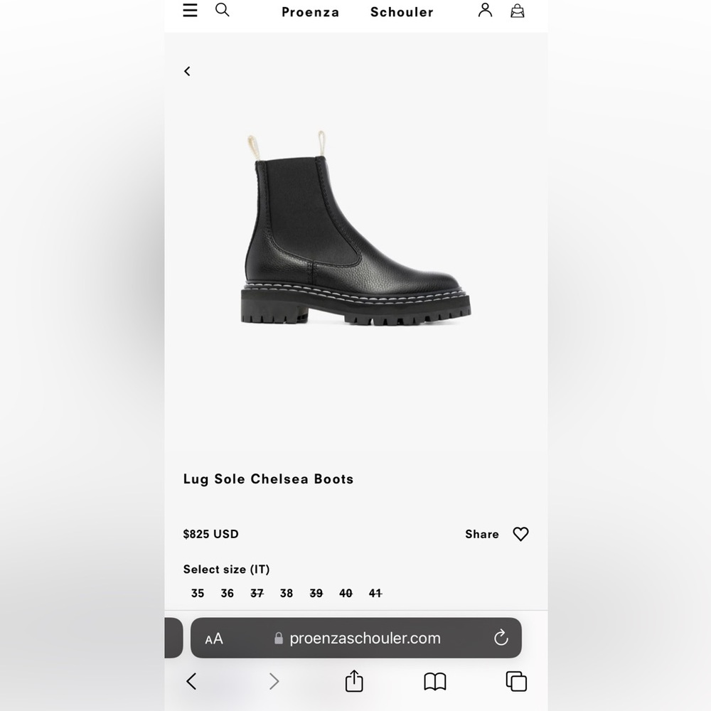 PROENZA SCHOULER
Leather Chelsea Boots
Size: 38
